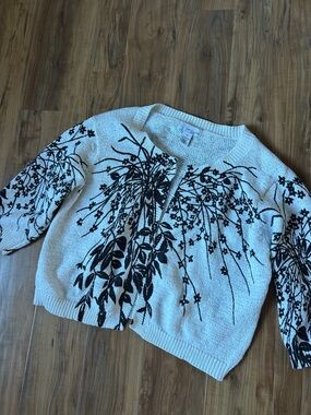 Lucy & Laurel Botanical Floral Knit Cardigan Lagenlook Cropped 3/4 Sleeve 2X